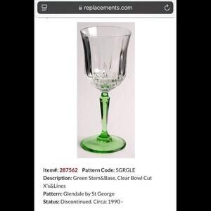 10 Crystal Green-Stemmed Glasses (Glendale collection) by St. George RARE!